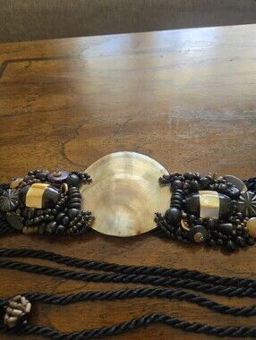 Shar Mark Las Vegas Beaded Shell Statement Belt in Black and Natural